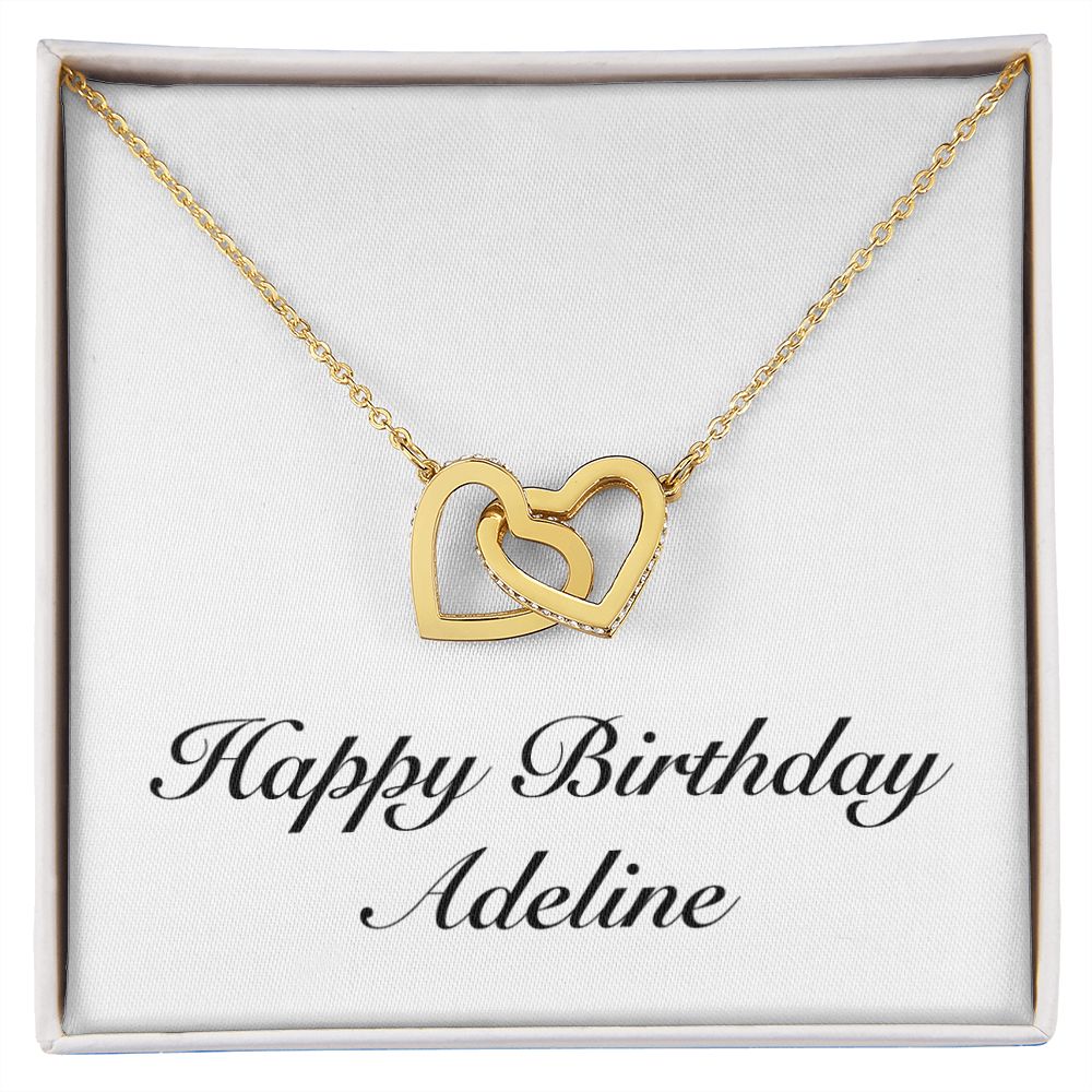 Happy Birthday Adeline - 18K Yellow Gold Finish Interlocking Hearts Necklace