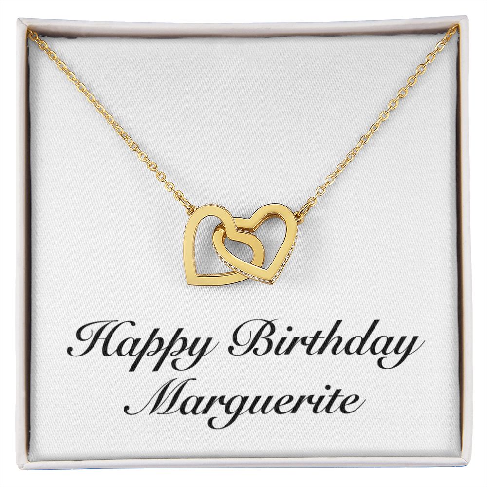 Happy Birthday Marguerite - 18K Yellow Gold Finish Interlocking Hearts Necklace