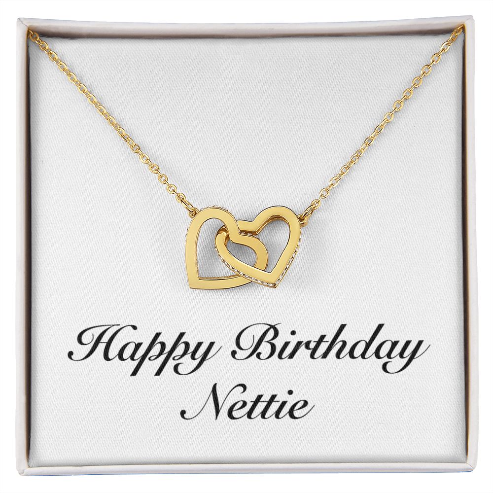 Happy Birthday Nettie - 18K Yellow Gold Finish Interlocking Hearts Necklace