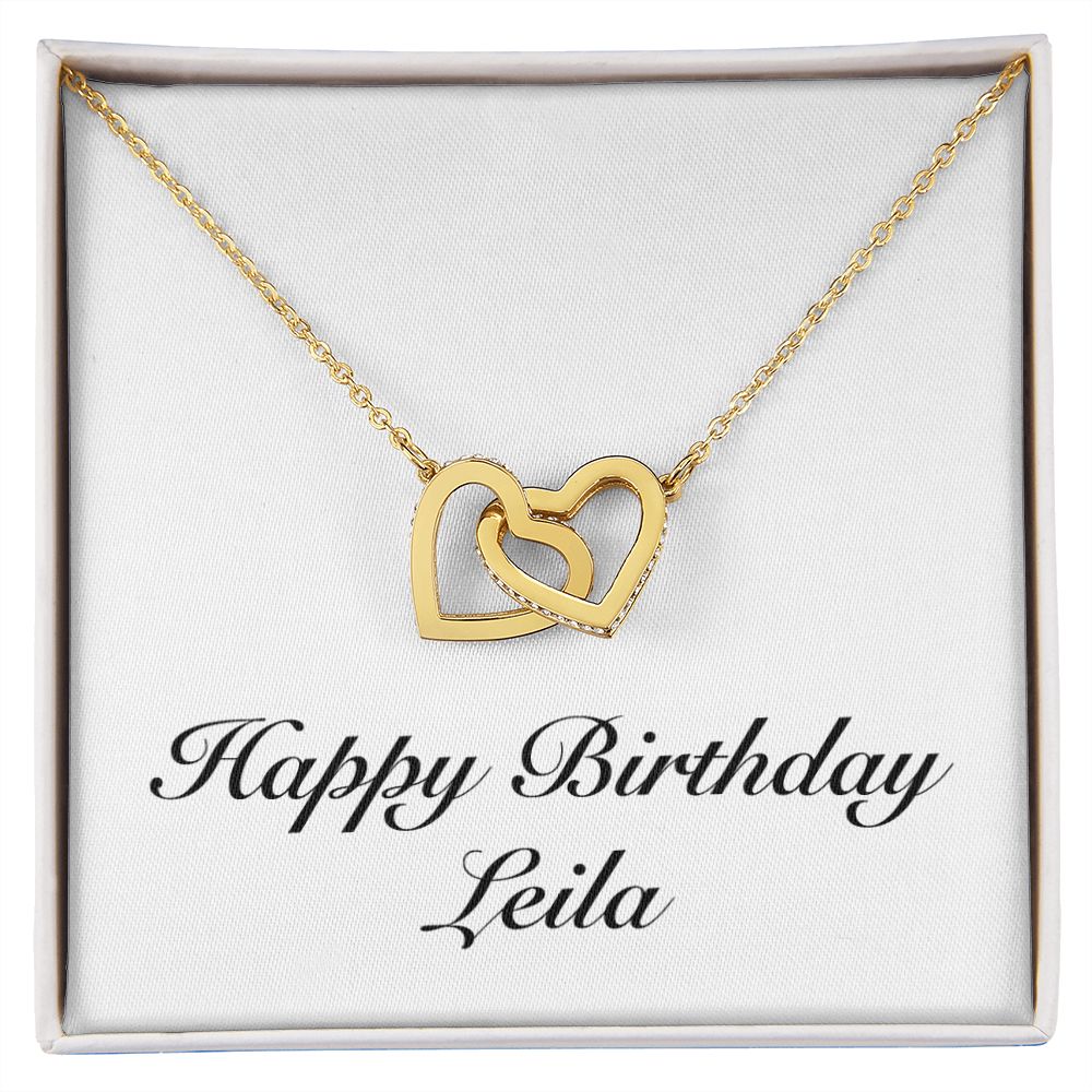 Happy Birthday Leila - 18K Yellow Gold Finish Interlocking Hearts Necklace