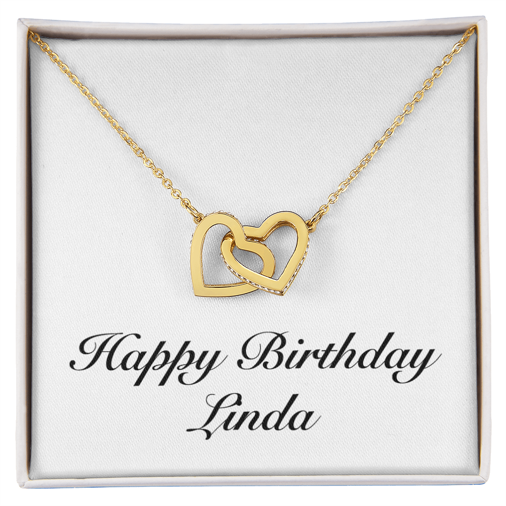 Happy Birthday Linda - 18K Yellow Gold Finish Interlocking Hearts Necklace