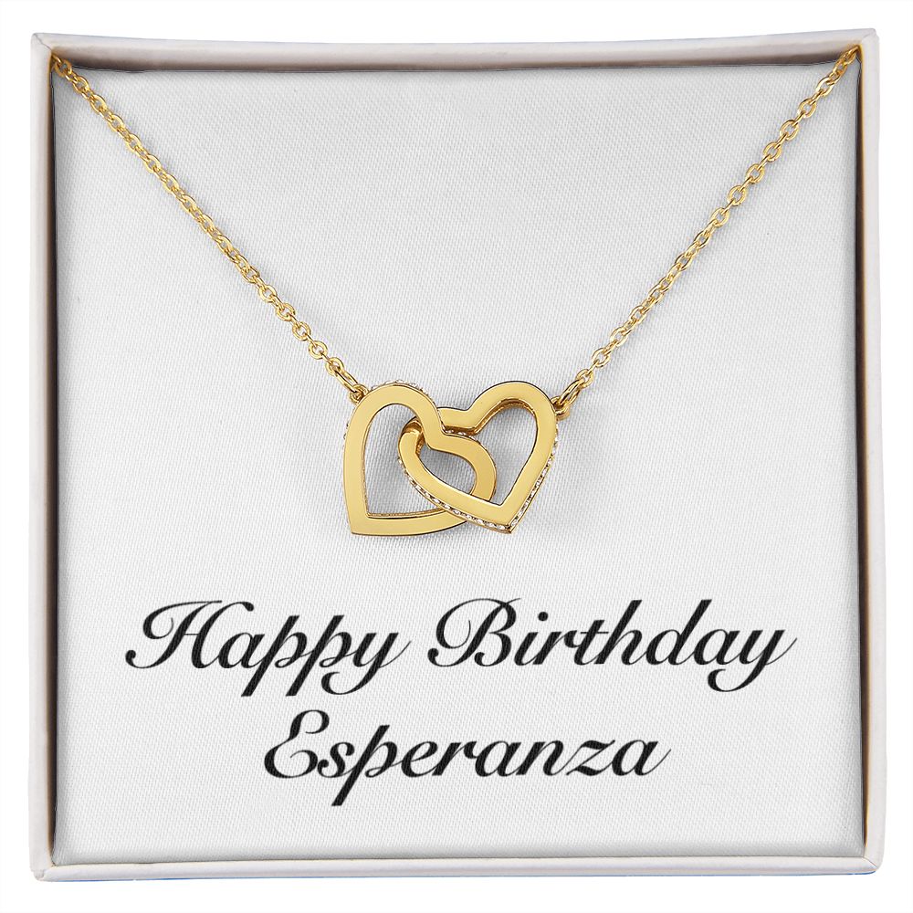 Happy Birthday Esperanza - 18K Yellow Gold Finish Interlocking Hearts Necklace