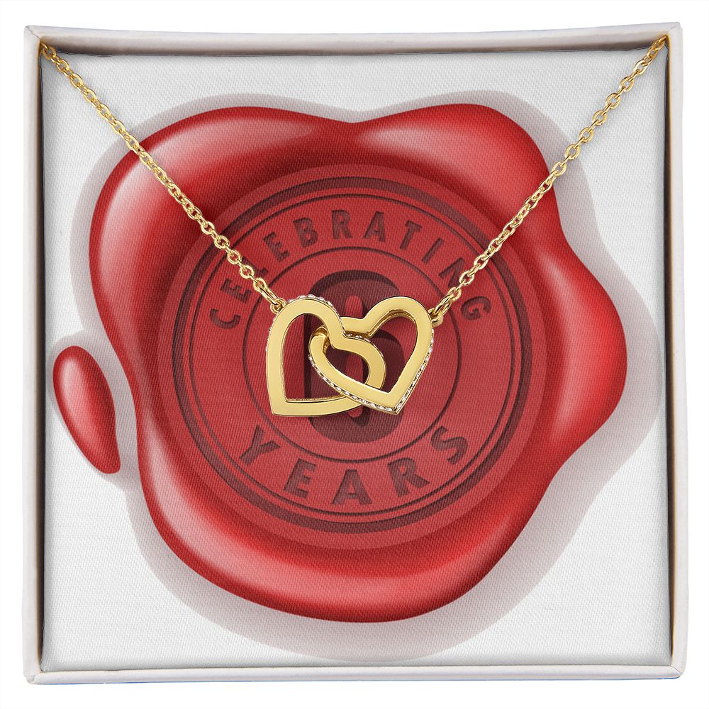 Celebrating 06 Years Anniversary - 18K Yellow Gold Finish Interlocking Hearts Necklace