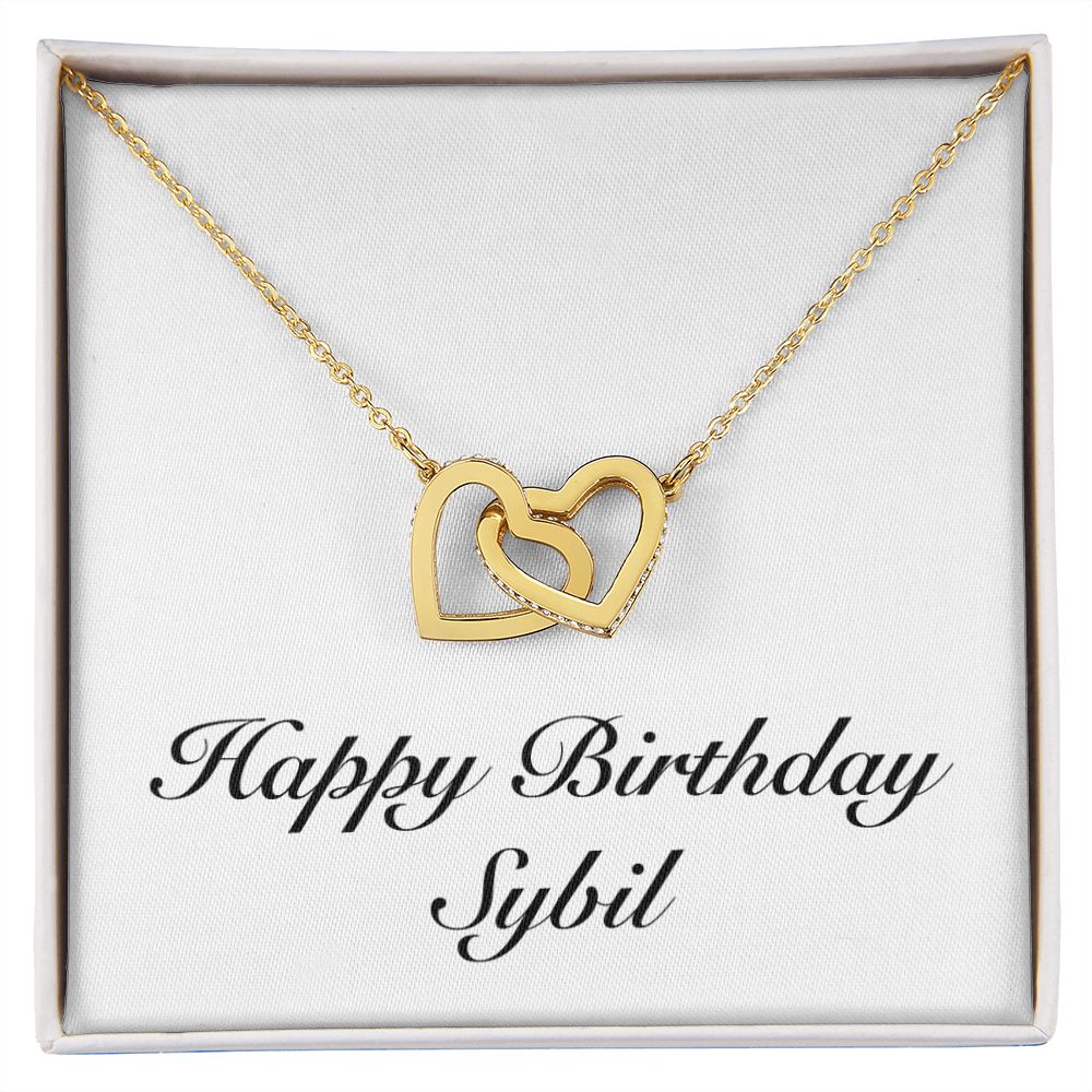 Happy Birthday Sybil - 18K Yellow Gold Finish Interlocking Hearts Necklace