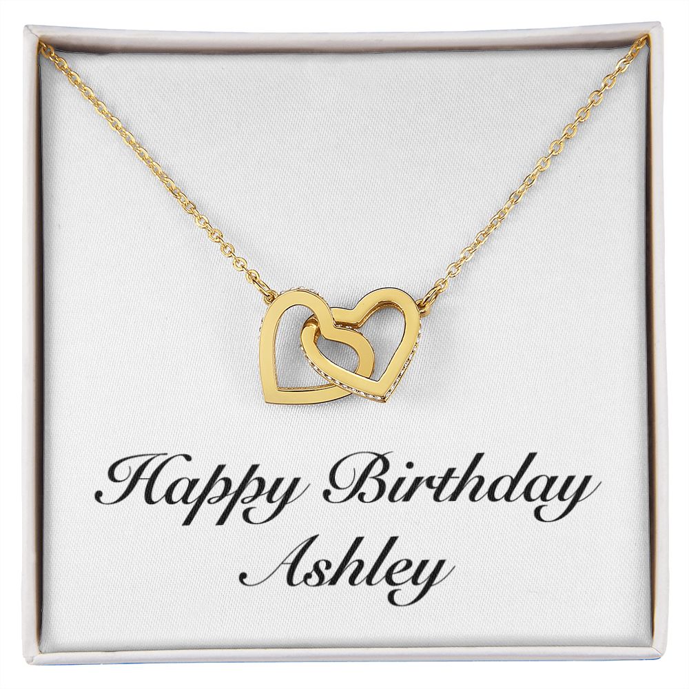 Happy Birthday Ashley - 18K Yellow Gold Finish Interlocking Hearts Necklace