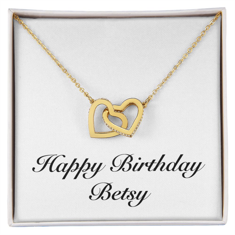 Happy Birthday Betsy - 18K Yellow Gold Finish Interlocking Hearts Necklace