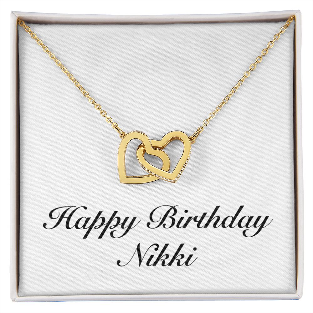 Happy Birthday Nikki - 18K Yellow Gold Finish Interlocking Hearts Necklace