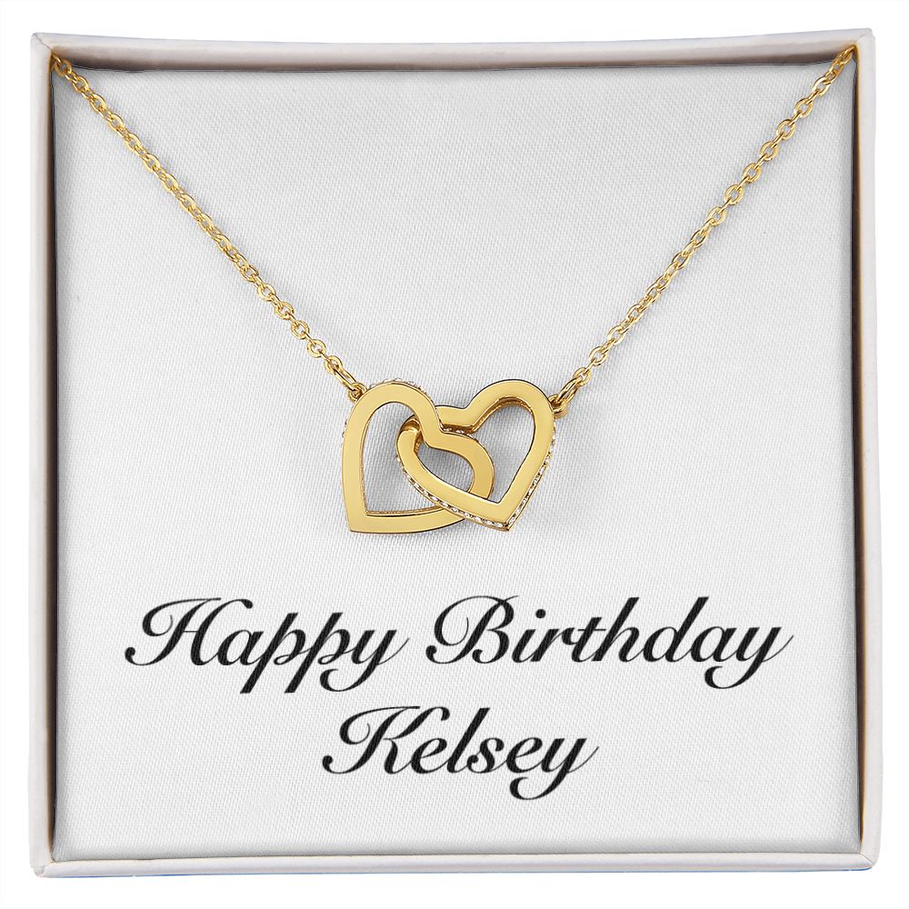 Happy Birthday Kelsey - 18K Yellow Gold Finish Interlocking Hearts Necklace