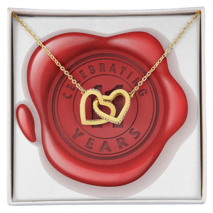 Celebrating 11 Years Anniversary - 18K Yellow Gold Finish Interlocking Hearts Necklace