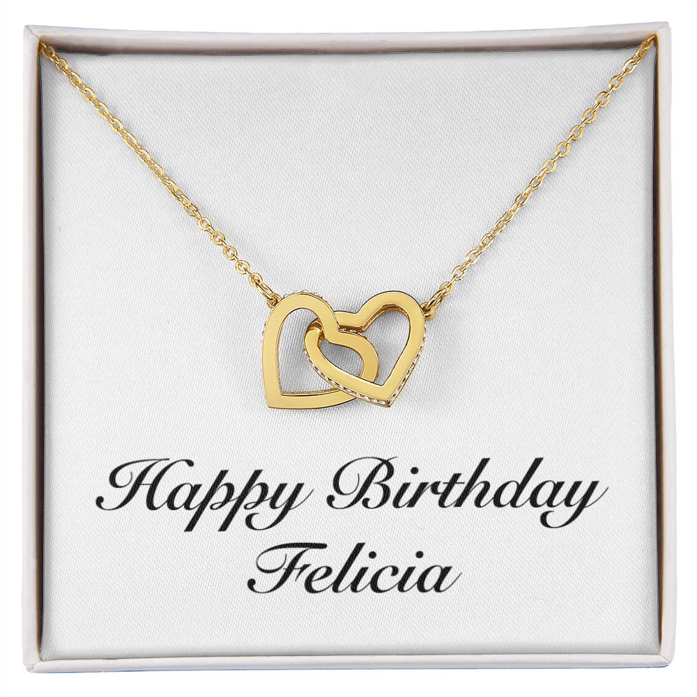 Happy Birthday Felicia - 18K Yellow Gold Finish Interlocking Hearts Necklace
