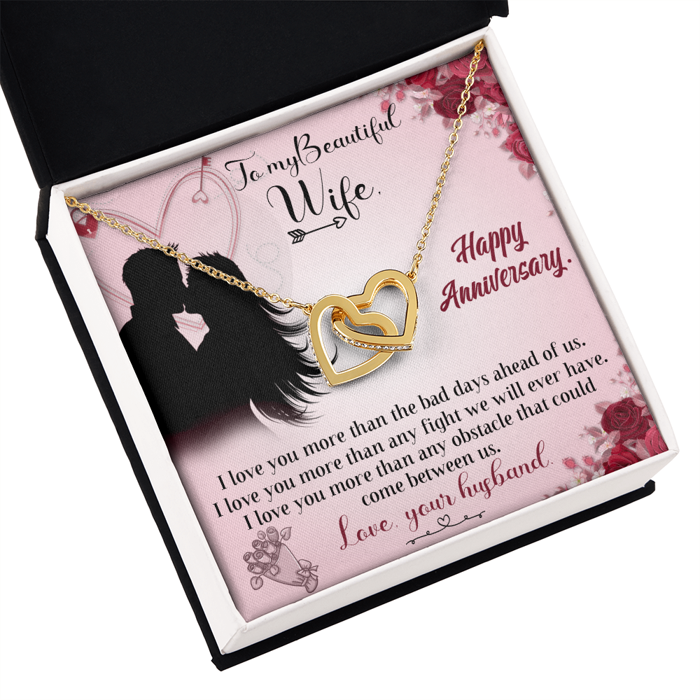 020 To My Beautiful Wife, Happy Anniversary - 18K Yellow Gold Finish Interlocking Hearts Necklace