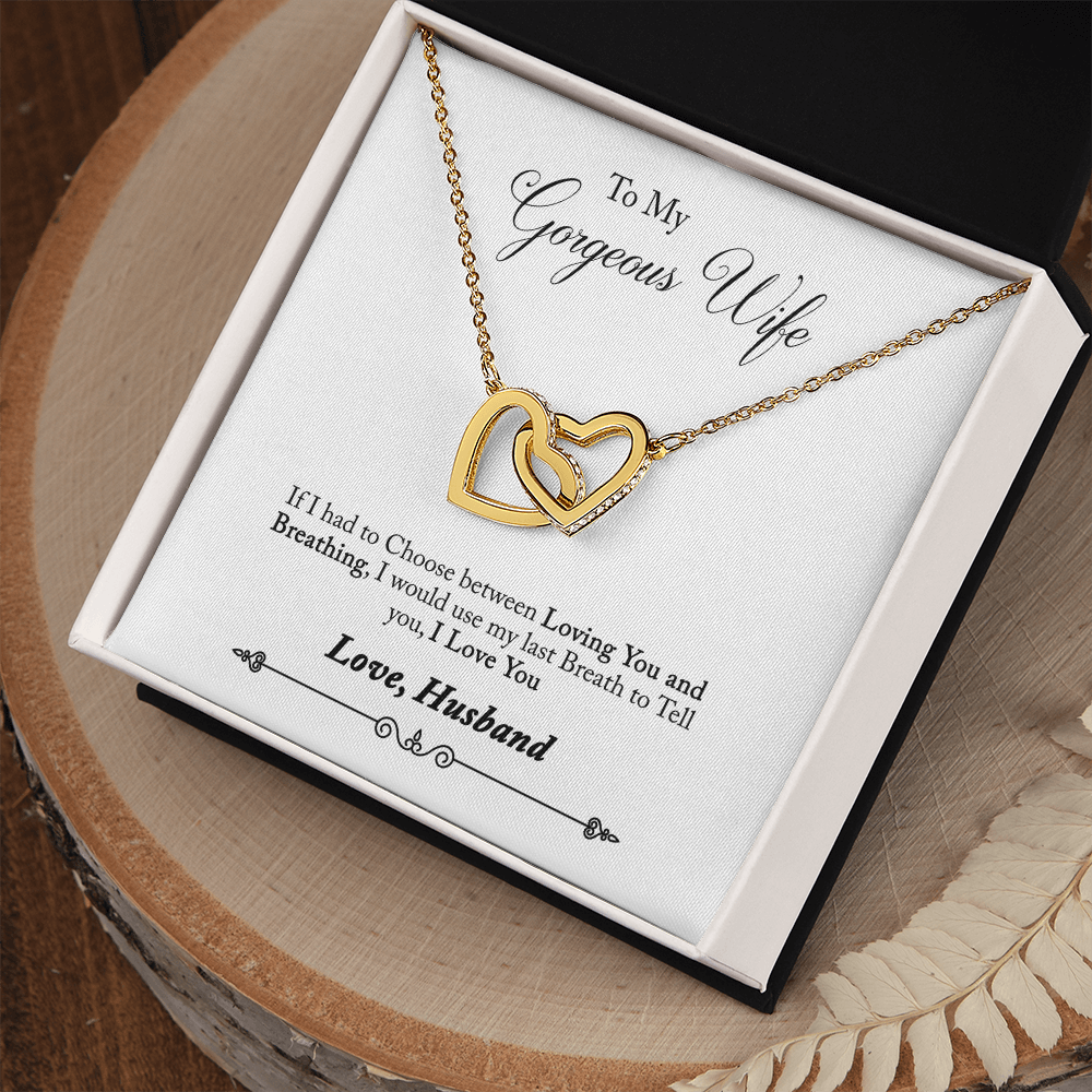 005 To My Gorgeous Wife - 18K Yellow Gold Finish Interlocking Hearts Necklace