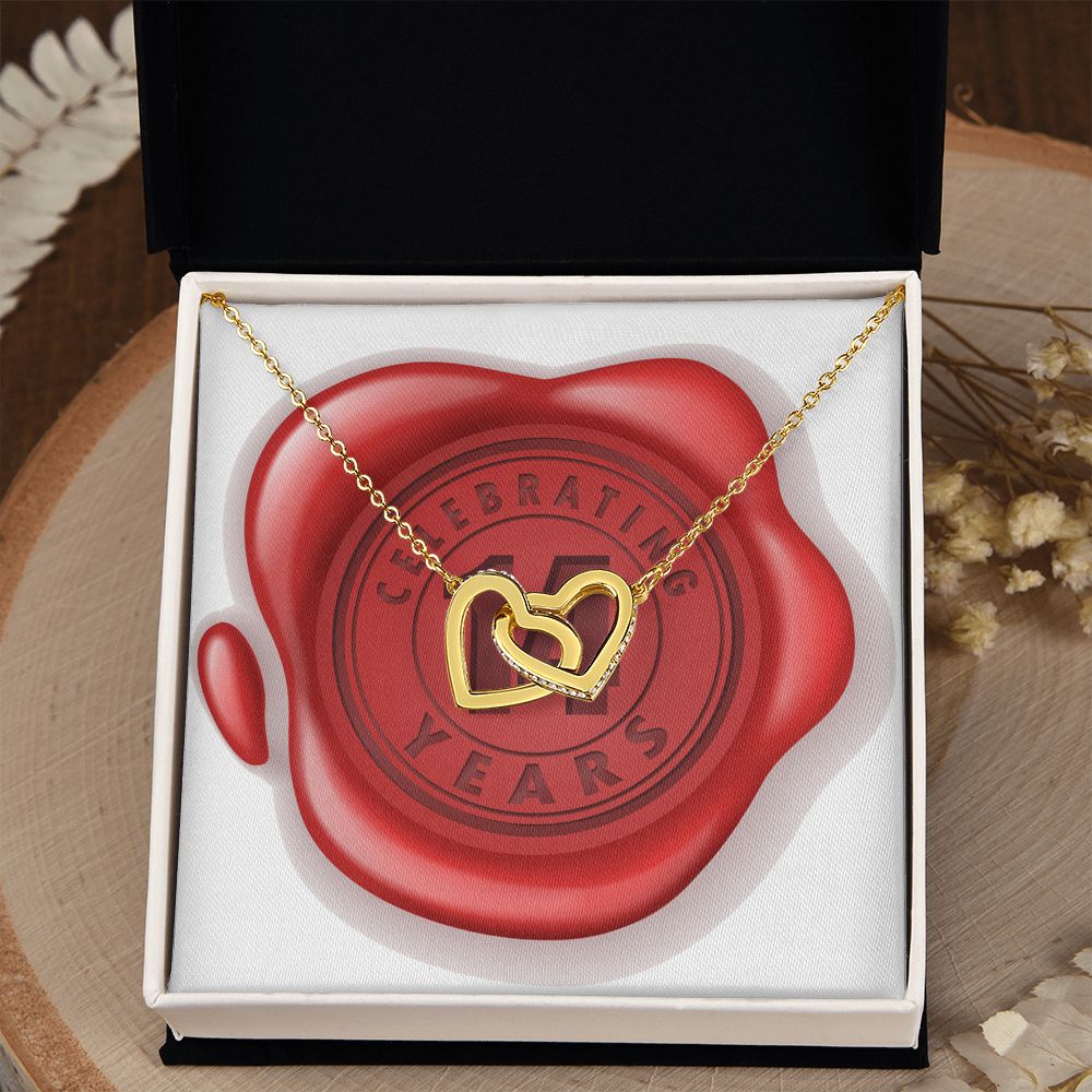Celebrating 14 Years Anniversary - 18K Yellow Gold Finish Interlocking Hearts Necklace