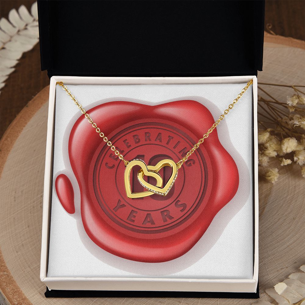 Celebrating 10 Years Anniversary - 18K Yellow Gold Finish Interlocking Hearts Necklace