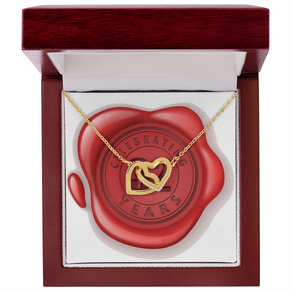 Celebrating 32 Years Anniversary - 18K Yellow Gold Finish Interlocking Hearts Necklace With Mahogany Style Luxury Box