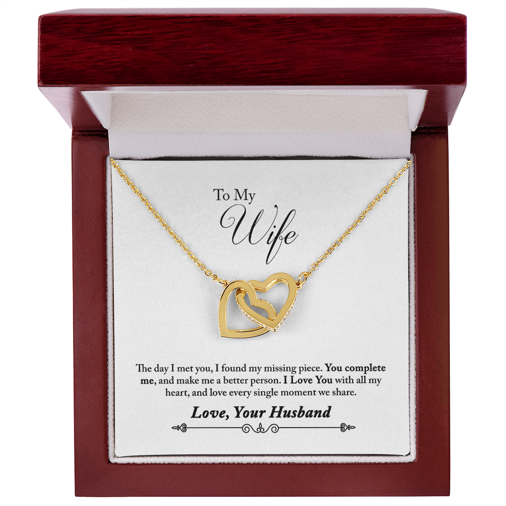 010 To My Wife - 18K Yellow Gold Finish Interlocking Hearts Necklace With Mahogany Style Luxury Box