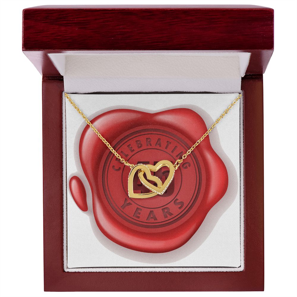 Celebrating 45 Years Anniversary - 18K Yellow Gold Finish Interlocking Hearts Necklace With Mahogany Style Luxury Box