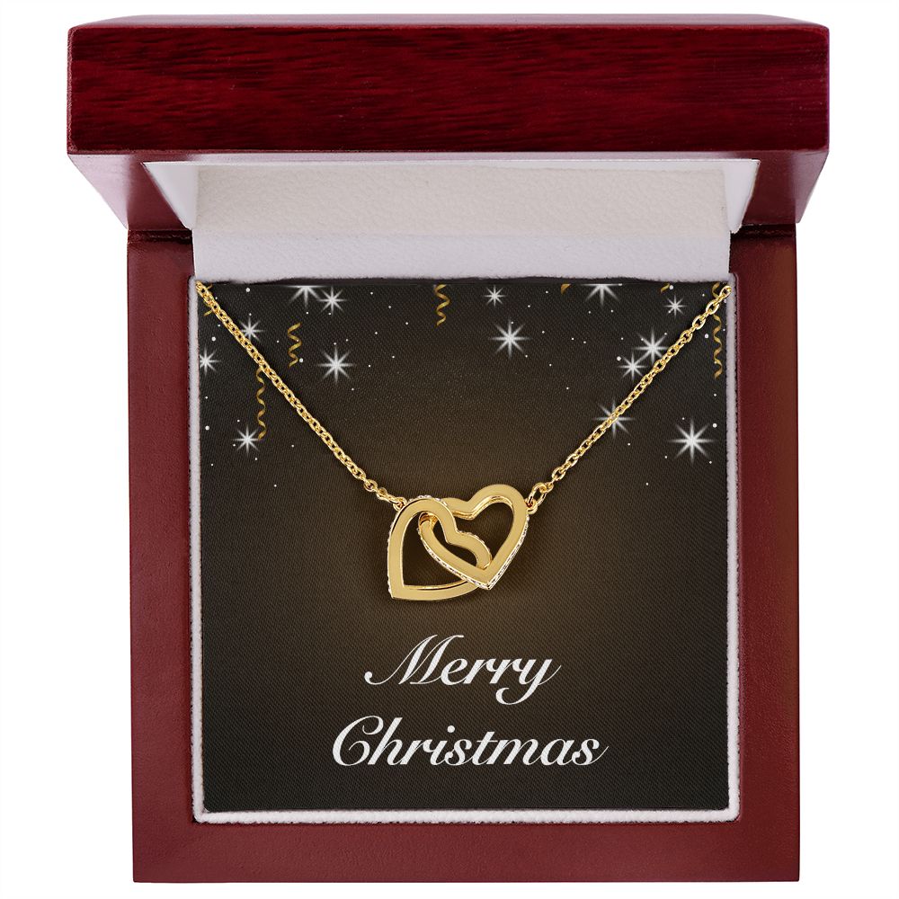 Merry Christmas v06 - 18K Yellow Gold Finish Interlocking Hearts Necklace With Mahogany Style Luxury Box