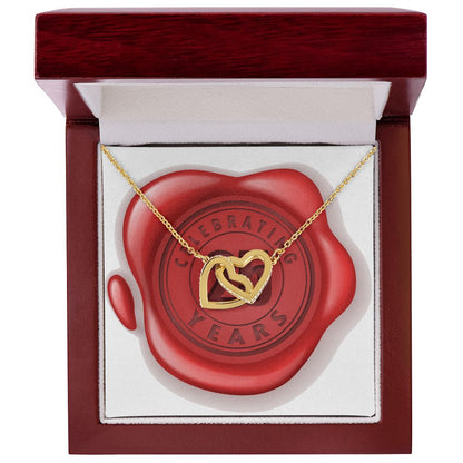 Celebrating 25 Years Anniversary - 18K Yellow Gold Finish Interlocking Hearts Necklace With Mahogany Style Luxury Box