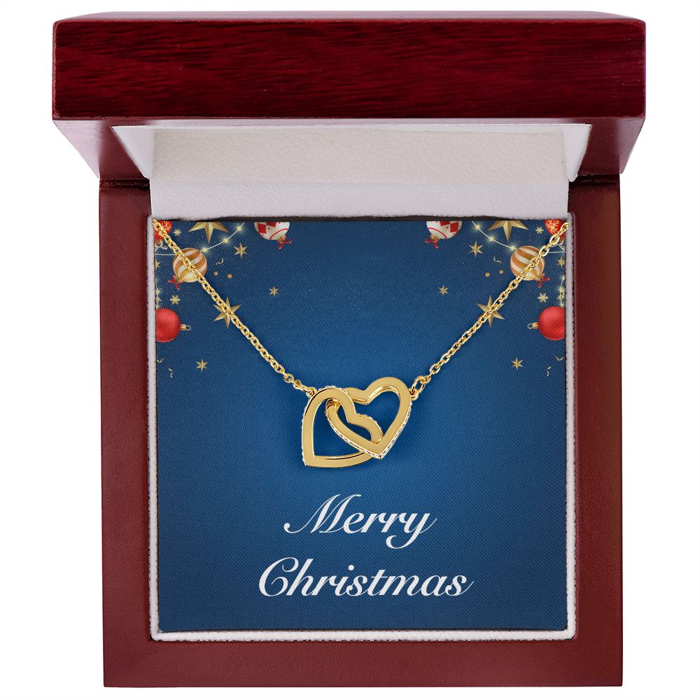 Merry Christmas v01 - 18K Yellow Gold Finish Interlocking Hearts Necklace With Mahogany Style Luxury Box