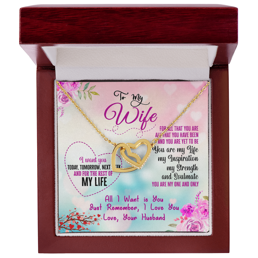 015 To My Wife - 18K Yellow Gold Finish Interlocking Hearts Necklace With Mahogany Style Luxury Box