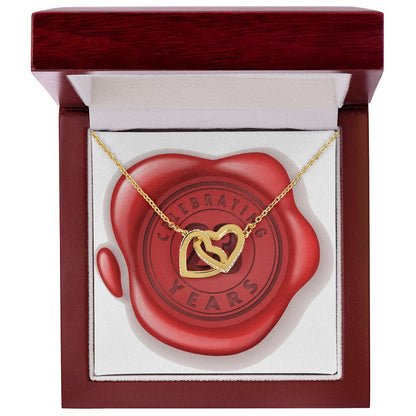 Celebrating 23 Years Anniversary - 18K Yellow Gold Finish Interlocking Hearts Necklace With Mahogany Style Luxury Box