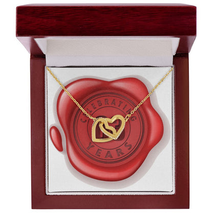 Celebrating 63 Years Anniversary - 18K Yellow Gold Finish Interlocking Hearts Necklace With Mahogany Style Luxury Box