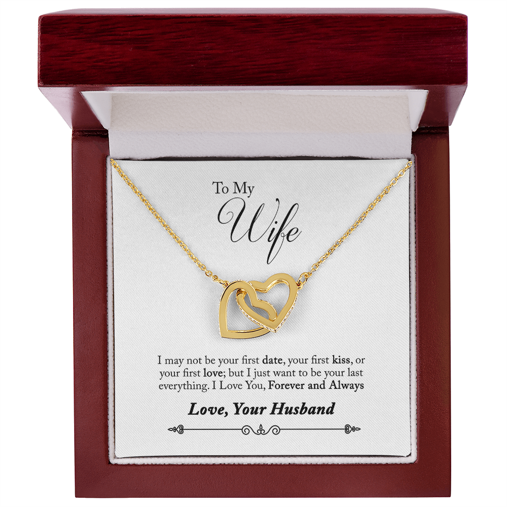 008 To My Wife - 18K Yellow Gold Finish Interlocking Hearts Necklace With Mahogany Style Luxury Box
