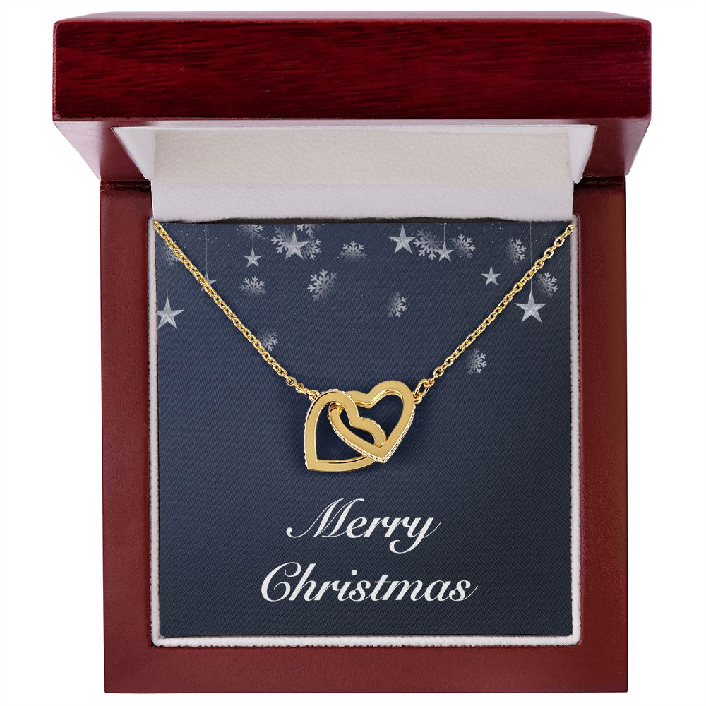 Merry Christmas v04 - 18K Yellow Gold Finish Interlocking Hearts Necklace With Mahogany Style Luxury Box