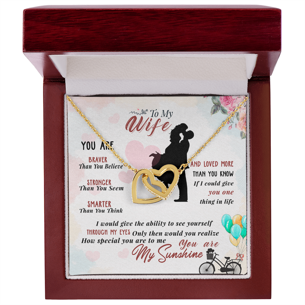 014 To My Wife - 18K Yellow Gold Finish Interlocking Hearts Necklace With Mahogany Style Luxury Box