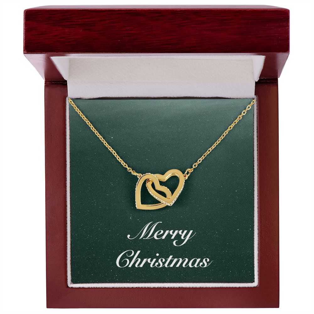 Merry Christmas v09 - 18K Yellow Gold Finish Interlocking Hearts Necklace With Mahogany Style Luxury Box