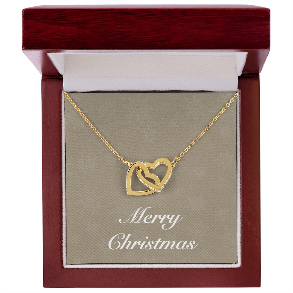 Merry Christmas v10 - 18K Yellow Gold Finish Interlocking Hearts Necklace With Mahogany Style Luxury Box