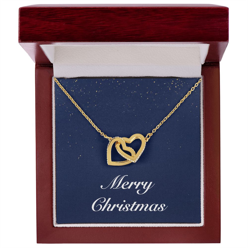 Merry Christmas v08 - 18K Yellow Gold Finish Interlocking Hearts Necklace With Mahogany Style Luxury Box