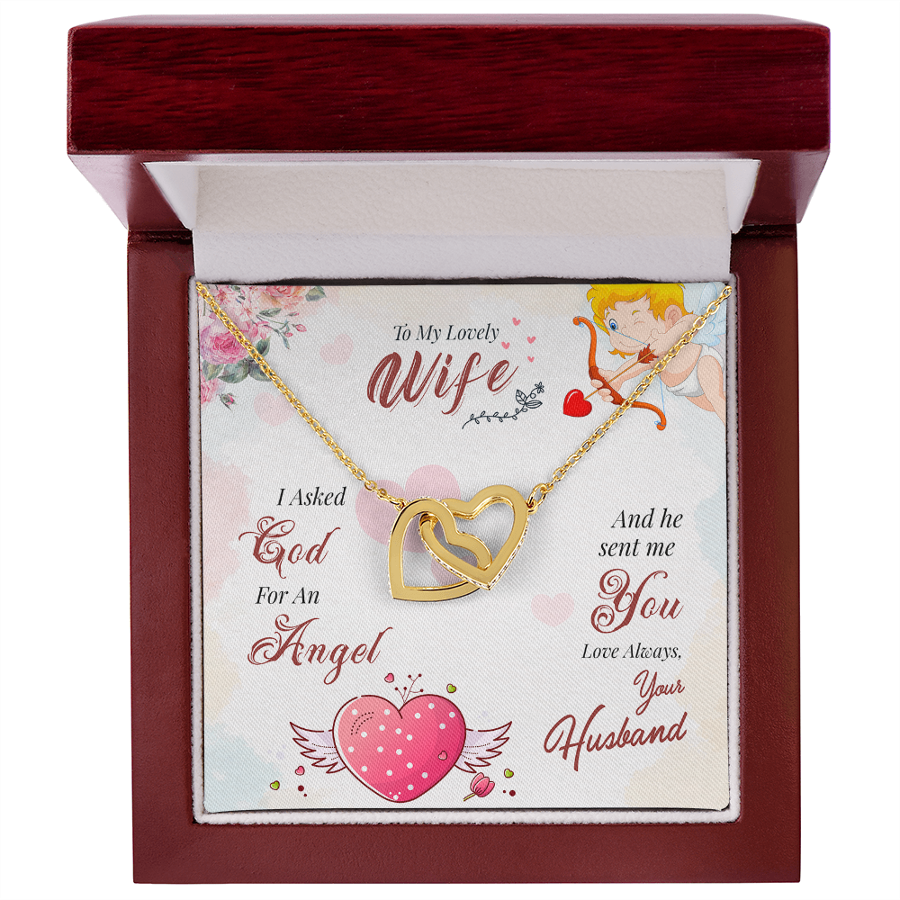 012 To My Lovely Wife - 18K Yellow Gold Finish Interlocking Hearts Necklace With Mahogany Style Luxury Box