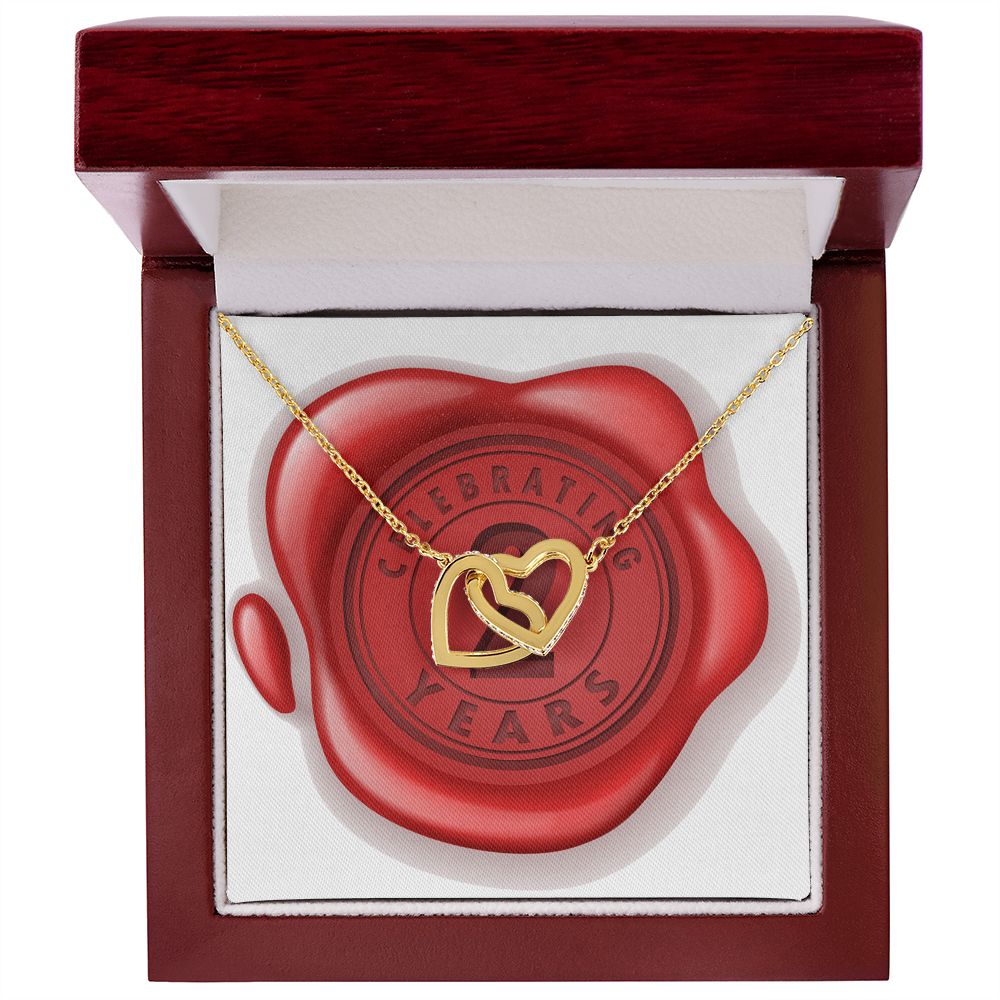 Celebrating 02 Years Anniversary - 18K Yellow Gold Finish Interlocking Hearts Necklace With Mahogany Style Luxury Box