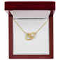 18K Yellow Gold Finish Interlocking Hearts Necklace With Mahogany Style Luxury Box