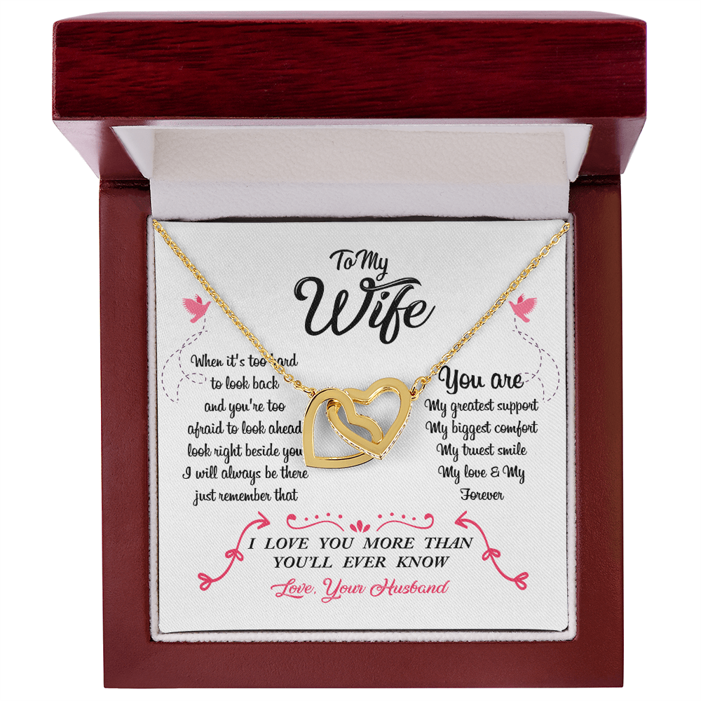 011 To My Wife - 18K Yellow Gold Finish Interlocking Hearts Necklace With Mahogany Style Luxury Box