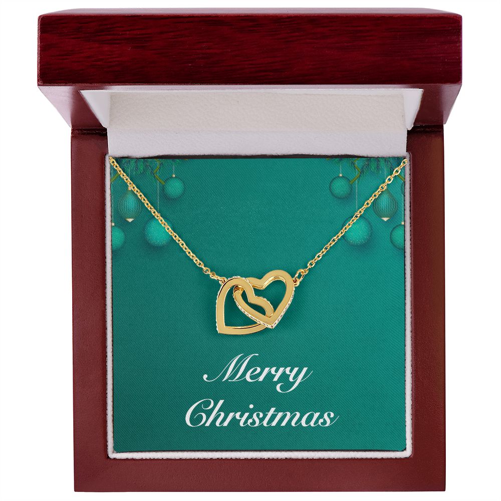 Merry Christmas v02 - 18K Yellow Gold Finish Interlocking Hearts Necklace With Mahogany Style Luxury Box