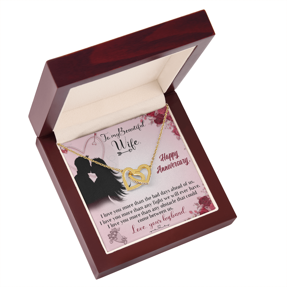 020 To My Beautiful Wife, Happy Anniversary - 18K Yellow Gold Finish Interlocking Hearts Necklace With Mahogany Style Luxury Box