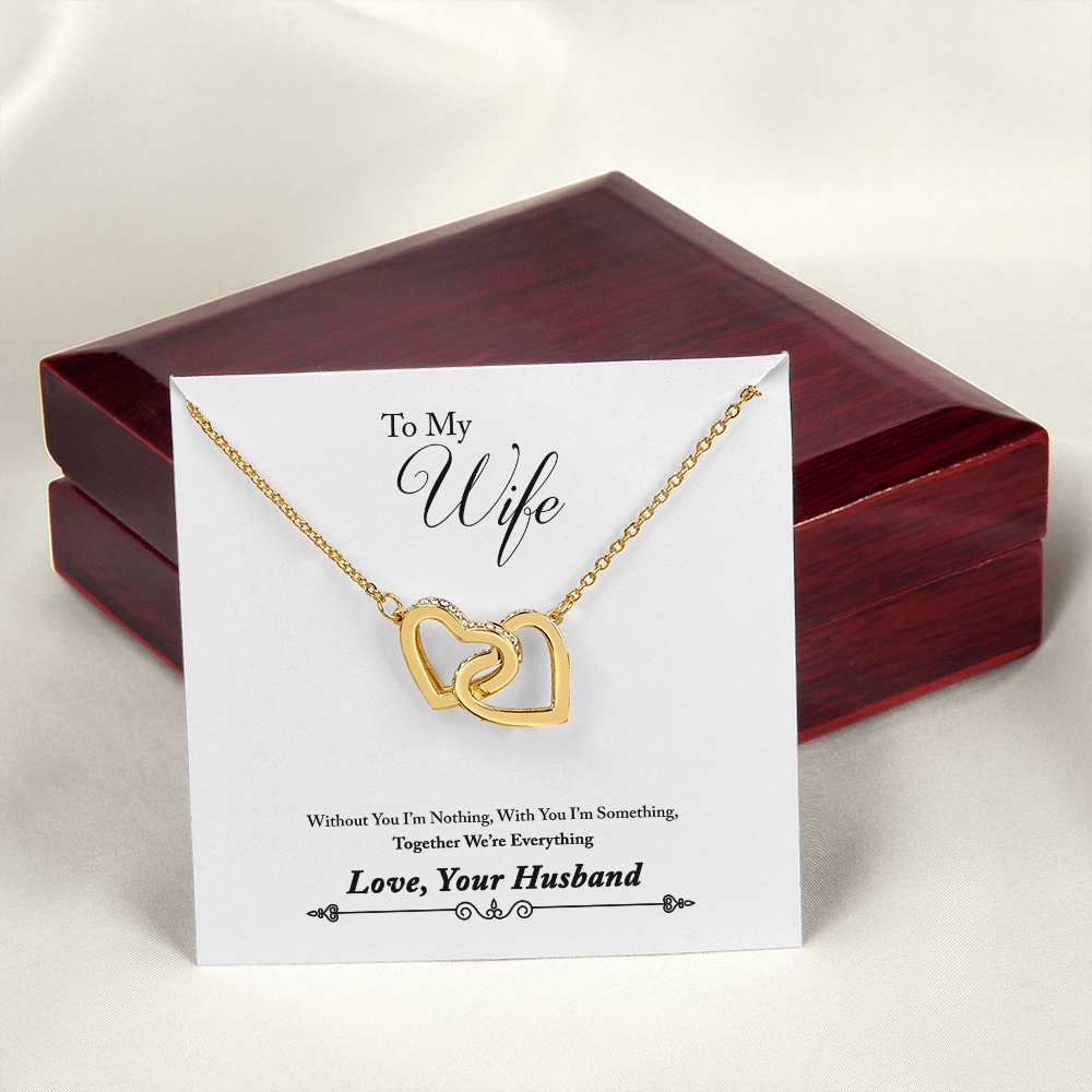 007 To My Wife - 18K Yellow Gold Finish Interlocking Hearts Necklace With Mahogany Style Luxury Box