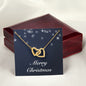 Merry Christmas v04 - 18K Yellow Gold Finish Interlocking Hearts Necklace With Mahogany Style Luxury Box