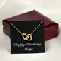 Happy Birthday Mary v2 - 18K Yellow Gold Finish Interlocking Hearts Necklace With Mahogany Style Luxury Box