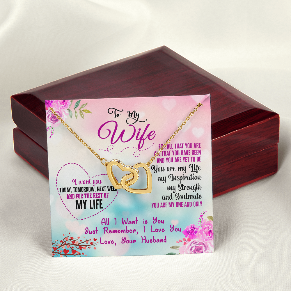 015 To My Wife - 18K Yellow Gold Finish Interlocking Hearts Necklace With Mahogany Style Luxury Box