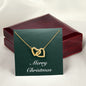 Merry Christmas v09 - 18K Yellow Gold Finish Interlocking Hearts Necklace With Mahogany Style Luxury Box