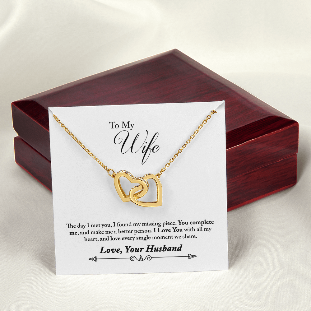 010 To My Wife - 18K Yellow Gold Finish Interlocking Hearts Necklace With Mahogany Style Luxury Box