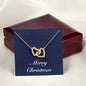 Merry Christmas v08 - 18K Yellow Gold Finish Interlocking Hearts Necklace With Mahogany Style Luxury Box
