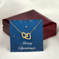 Merry Christmas v05 - 18K Yellow Gold Finish Interlocking Hearts Necklace With Mahogany Style Luxury Box
