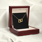 18K Yellow Gold Finish Interlocking Hearts Necklace With Mahogany Style Luxury Box v2