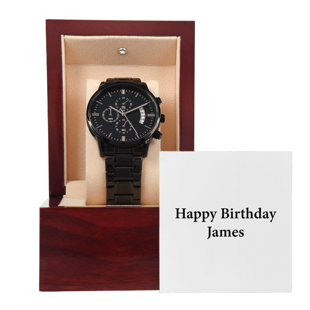 Happy Birthday James - Black Chronograph Watch