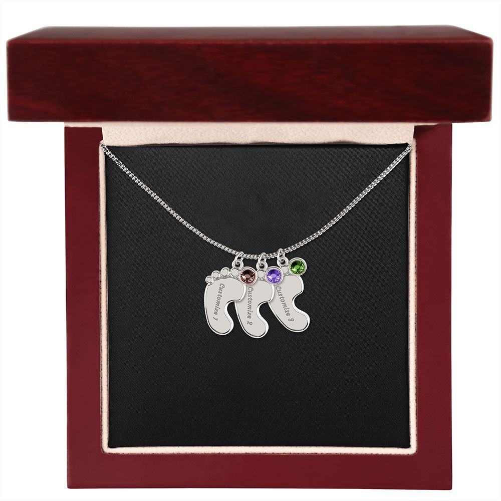 Personalized Baby Feet Necklace With Birthstone v2